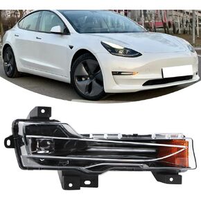 Left W/LED DR Fog Light Daytime Running Light Assembly Compatible With 2017-2023 Tesla Model 3 & 2020-2024 Tesla Model Y Left Driver Side Bumper Front Fog Light Replacement 107739100D 107739100E in Kuwait