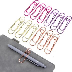 Paperclip Pen Holder 12PCS Metal Pen Clip for Notebook Journal and Book Paper Clips Bookmarks 2.8 Inch Planner Jumbo Office School Supplies Gold/Purple/Pink/Rose Gold Heart Shape in Kuwait