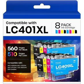 LC401XL LC401 Ink Cartridges Compatible with Brother LC401XL LC401 XL LC-401 Ink Cartridges Replacement for Brother MFC-J1010DW MFC-J1012DW MFC-J1170DW MFC-J1800DW Printer (8 Pack, BK/C/M/Y) in Kuwait