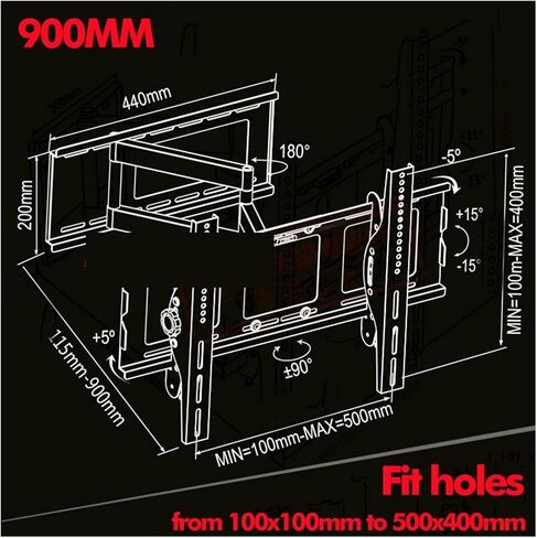 DL-WA-102LT 60kg 60" 55" 46" Telescopic Swivel Tilt 500x400 LCD Wall 孔距 Bracket Full Motion TV Mount in Saudi Arabia