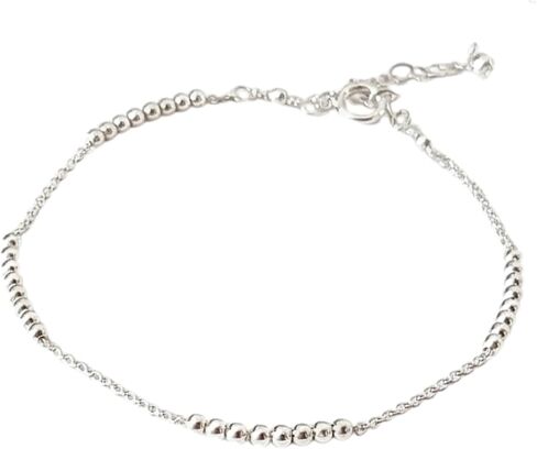 Annika Bella Sterling Silver Bracelet for Women With Beads, Silver Beaded Chain Bracelet, Minimalist Dainty Silver Bracelet, Layered Silver Bracelet in Kuwait