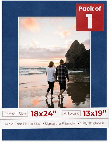 18x24 Mat for 13x19 Photo - Precut Navy Suede Picture Matboard for Frames Measuring 18 x 24 Inches - Bevel Cut Matte to Display Art Measuring 13 x 19 Inches - Acid Free Pack of 100 MATS in Kuwait