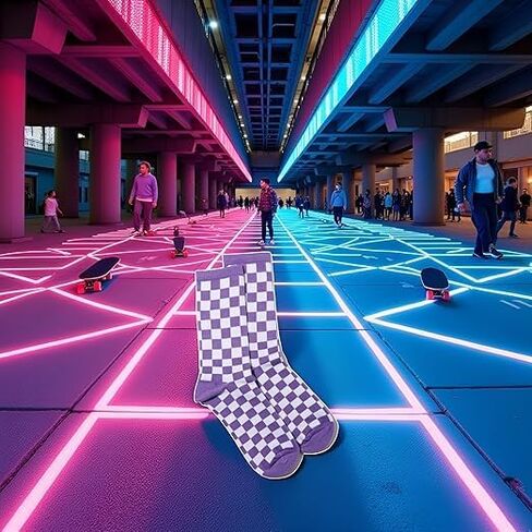 Purple Fashion Harajuku Trends Women Checkerboard Socks Geometric Checkered Socks Men Hip Hop Cotton Unisex Print Skateboard in Kuwait