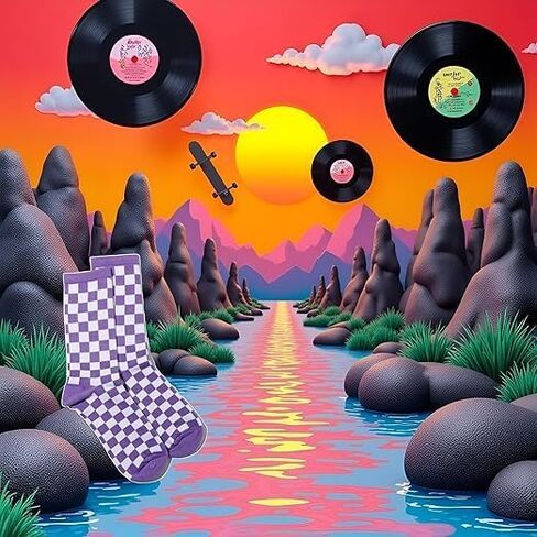 Purple Fashion Harajuku Trends Women Checkerboard Socks Geometric Checkered Socks Men Hip Hop Cotton Unisex Print Skateboard in Kuwait