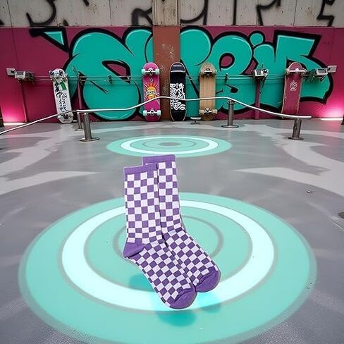 Purple Fashion Harajuku Trends Women Checkerboard Socks Geometric Checkered Socks Men Hip Hop Cotton Unisex Print Skateboard in Kuwait