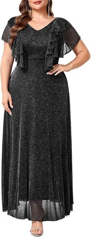 فستان سيكلامين رسمي مقاس كبير براق على شكل حرف V وأكمام واسعة على شكل حرف A فساتين ماكسي لحفلات الزفاف وحفلات الزفاف والحفلات المسائية in Kuwait