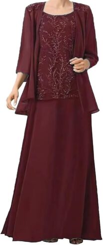 3/4 Sleeves Mother of The Bride Dress for Women Laces Appliques Chiffon Mother of The Groom Dress with Jackets in Kuwait