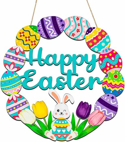 إكليل عيد الفصح الديكور ديكور الباب الأمامي عيد الفصح سعيد علامة ديكور الربيع، علامة الأرنب زهرة البيض أرنب ترحيب علامات معلقة للمنزل لوازم الحفلات في الهواء الطلق داخلي in Saudi Arabia