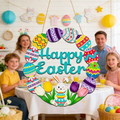 إكليل عيد الفصح الديكور ديكور الباب الأمامي عيد الفصح سعيد علامة ديكور الربيع، علامة الأرنب زهرة البيض أرنب ترحيب علامات معلقة للمنزل لوازم الحفلات في الهواء الطلق داخلي in Saudi Arabia
