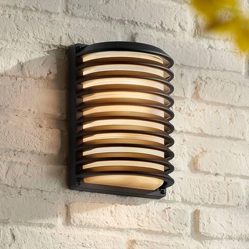 John Timberland Black Grid Modern Industrial Outdoor Wall Light Fixture 10" Frosted Glass Shade for Exterior Barn Deck House Porch Yard Patio Outside Garage Front Door Garden Home Roof Lawn in Saudi Arabia