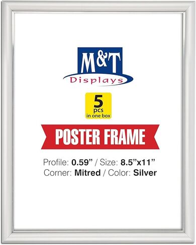 M&T Displays Premium 8.5x11 Silver Snap Poster Frame - Front Loading Wall Mounted Aluminum Picture, Diploma & Certificate Holder with Anti-Glare Cover | Quick Change Display for Office, Retail in Kuwait