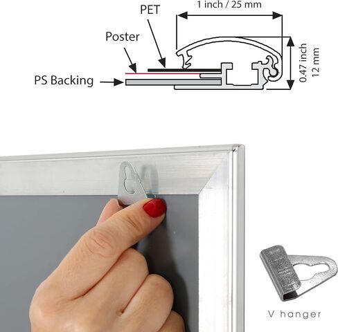 M&T Displays Silver 8.5x11 Poster Frame 1 inch Aluminum Profile Front Loading Wall Mounting Snap Frame Display for Picture, Document or Certificate with Mitred Corner in Kuwait