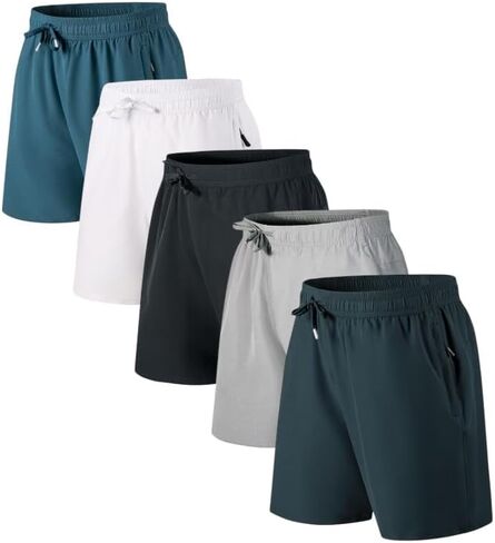 Mens 5 Pack Dry Fit Zipper Pockets Shorts - Gym and Workout in Kuwait