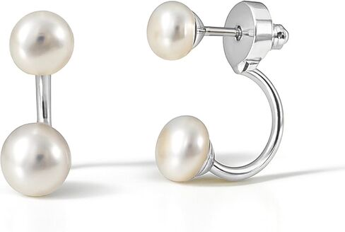 Altitude Boutique Pearl Ear Jacket Earrings | Genuine Freshwater Cultured Pearls 6–6.5mm & 7–7.5mm | 14K Gold-Plated or Rhodium-Plated with Stainless Steel Posts | Modern Two Pearl Drop Earrings for Women in Kuwait