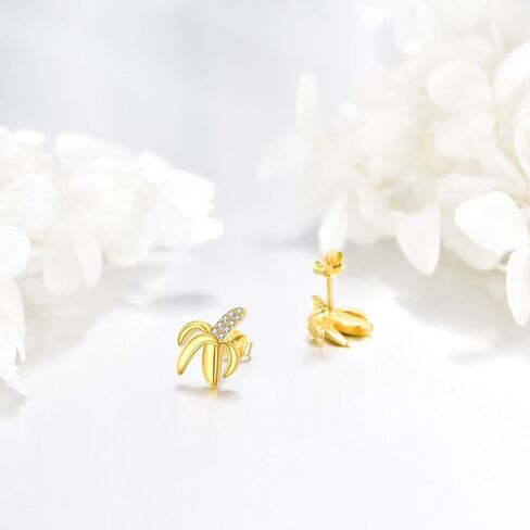 URONE Banana Stud Earrings 925 Sterling Silver Fruit Earrings Banana Jewelry for Women in Saudi Arabia