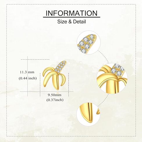 URONE Banana Stud Earrings 925 Sterling Silver Fruit Earrings Banana Jewelry for Women in Saudi Arabia