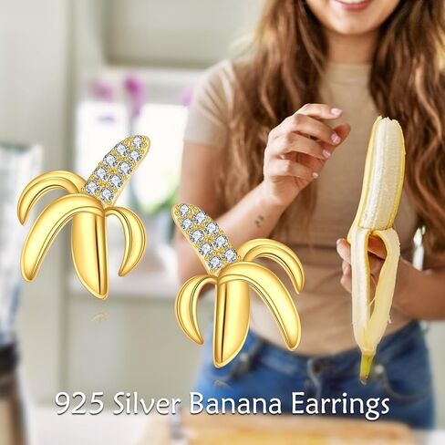 URONE Banana Stud Earrings 925 Sterling Silver Fruit Earrings Banana Jewelry for Women in Saudi Arabia