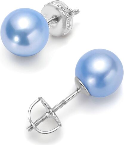 أقراط اللؤلؤ الأزرق، لؤلؤ أكويا المستدير المستدير من الفضة الإسترلينية عيار 925، دعامة لولبية آمنة ولا تسبب الحساسية، هدايا مجوهرات للنساء in Kuwait