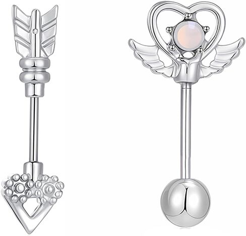 Heart Wing Cartilage Earring Cute Y2k Heart Arrow Flat Back Stud Earrings Helix Cartilage Earrings for Women 2PC in Kuwait