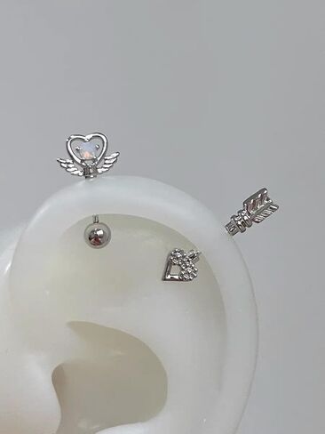 Heart Wing Cartilage Earring Cute Y2k Heart Arrow Flat Back Stud Earrings Helix Cartilage Earrings for Women 2PC in Kuwait