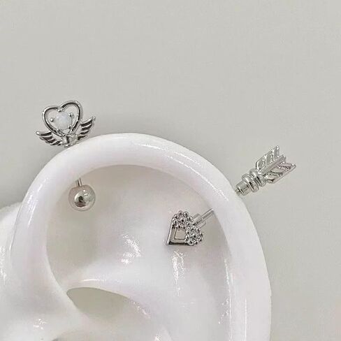 Heart Wing Cartilage Earring Cute Y2k Heart Arrow Flat Back Stud Earrings Helix Cartilage Earrings for Women 2PC in Kuwait