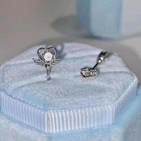 Heart Wing Cartilage Earring Cute Y2k Heart Arrow Flat Back Stud Earrings Helix Cartilage Earrings for Women 2PC in Kuwait