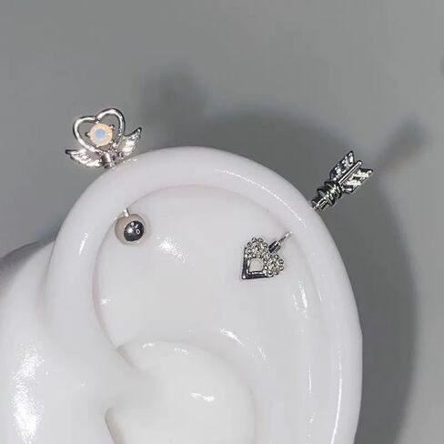 Heart Wing Cartilage Earring Cute Y2k Heart Arrow Flat Back Stud Earrings Helix Cartilage Earrings for Women 2PC in Kuwait