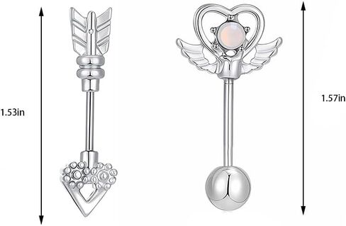 Heart Wing Cartilage Earring Cute Y2k Heart Arrow Flat Back Stud Earrings Helix Cartilage Earrings for Women 2PC in Kuwait