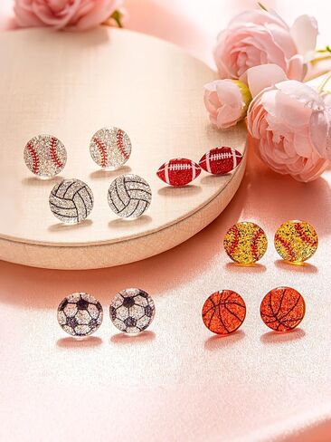 Soccer Basketball Softball Baseball Volleyball Football Stud Earrings for Women Men Hypoallergenic Acrylic Sports Ball Pierced Earring Fashion Jewelry Gifts for Sports Fan Sport Lovers in Saudi Arabia