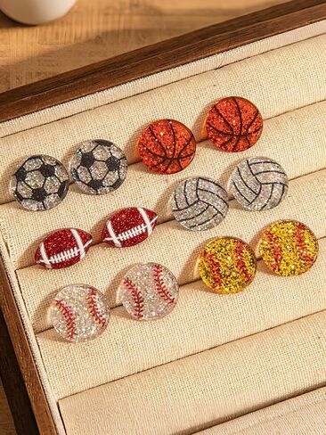 Soccer Basketball Softball Baseball Volleyball Football Stud Earrings for Women Men Hypoallergenic Acrylic Sports Ball Pierced Earring Fashion Jewelry Gifts for Sports Fan Sport Lovers in Saudi Arabia