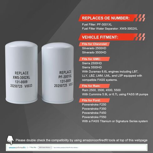 يستبدل فلتر الوقود XWS-3002XL PF-3001XL - متوافق مع أنظمة مضخة الرفع الصناعية من التيتانيوم FASS، يناسب شاحنات شيفروليه سيلفرادو وجي إم سي سييرا 2500HD 3500HD، وترشيح دوران الديزل الثقيل in Kuwait
