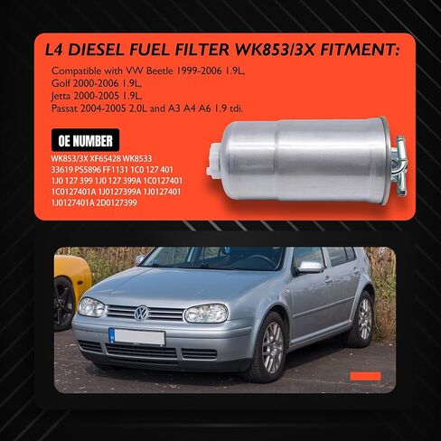 فلتر الوقود WK853/3X متوافق مع VW Beetle 1998 1999 2000 2001 2002 2003 2004 2005 2006 Golf 1998-2006 Jetta 1999-2005 Passat 2.0L 2004-2005 محرك الديزل استبدال # 1J0127399A 1C0127401 in Saudi Arabia