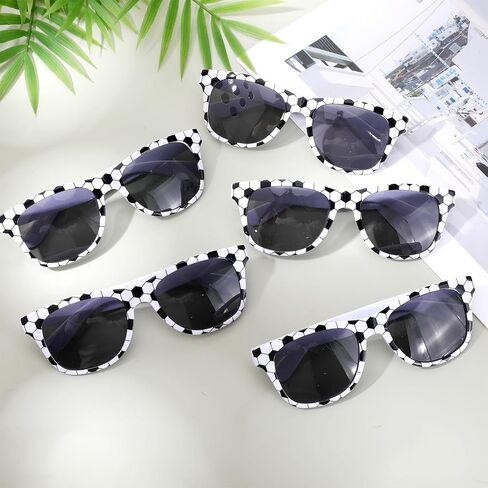12 Pair Soccer Party Favors Sunglasses Soccer Goodie Bags Stuffers Team Gifts Bulk White Frame Black Checker Sunglasses Birthday Party Decorations Sport Partys Favors For Teens Boy Girl in Saudi Arabia