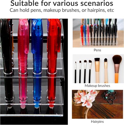 48 Holes Pen Display Stand, Acrylic Pencil Holder for Craft Shows, Clear Makeup Brush Rack, Beaded Eyebrow Art Brush Organizer, Makeup Tool Organizer for School Office Home Retail Store in Kuwait