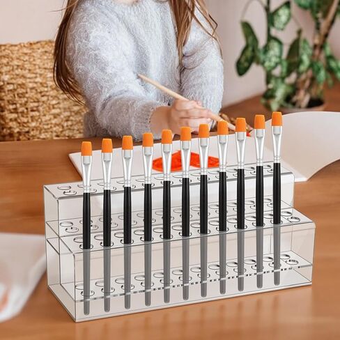 48 Holes Pen Display Stand, Acrylic Pencil Holder for Craft Shows, Clear Makeup Brush Rack, Beaded Eyebrow Art Brush Organizer, Makeup Tool Organizer for School Office Home Retail Store in Kuwait