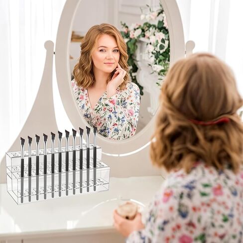 48 Holes Pen Display Stand, Acrylic Pencil Holder for Craft Shows, Clear Makeup Brush Rack, Beaded Eyebrow Art Brush Organizer, Makeup Tool Organizer for School Office Home Retail Store in Kuwait