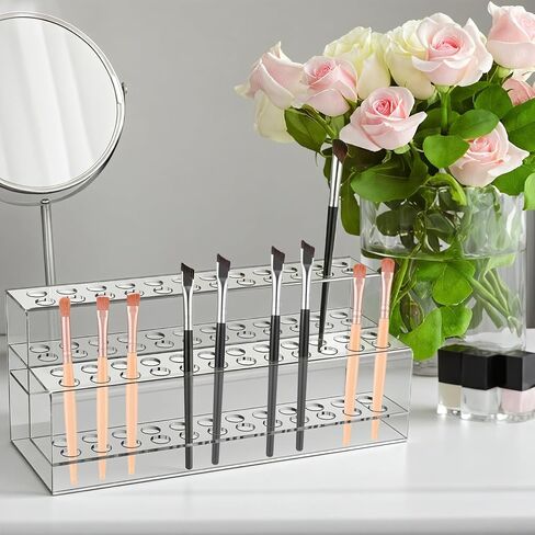 48 Holes Pen Display Stand, Acrylic Pencil Holder for Craft Shows, Clear Makeup Brush Rack, Beaded Eyebrow Art Brush Organizer, Makeup Tool Organizer for School Office Home Retail Store in Kuwait