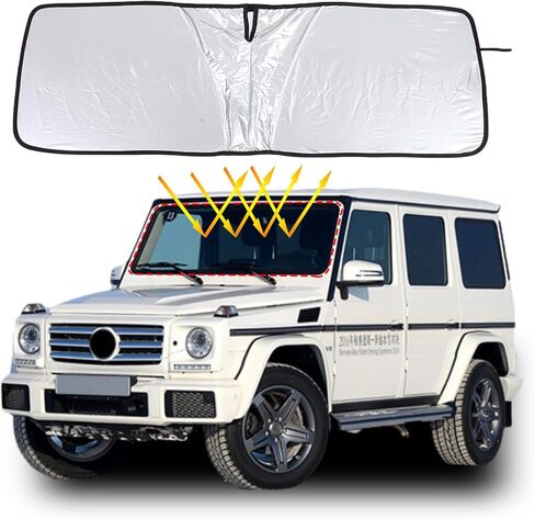 مظلة شمسية للزجاج الأمامي لسيارة Mercedes Benz G Class AMG Wagon Cross Country SUV W463 G350 G400 G500 G500 G55 G63 G65 G800 2004-2018 عاكس للأشعة فوق البنفسجية للنافذة الأمامية غطاء درع واقي من الشمس (نمط سلك الذاكرة) in Saudi Arabia