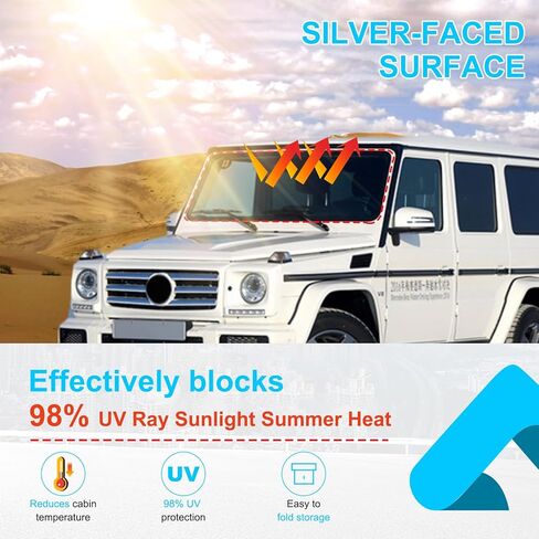 مظلة شمسية للزجاج الأمامي لسيارة Mercedes Benz G Class AMG Wagon Cross Country SUV W463 G350 G400 G500 G500 G55 G63 G65 G800 2004-2018 عاكس للأشعة فوق البنفسجية للنافذة الأمامية غطاء درع واقي من الشمس (نمط سلك الذاكرة) in Saudi Arabia