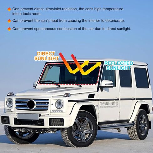 مظلة شمسية للزجاج الأمامي لسيارة Mercedes Benz G Class AMG Wagon Cross Country SUV W463 G350 G400 G500 G500 G55 G63 G65 G800 2004-2018 عاكس للأشعة فوق البنفسجية للنافذة الأمامية غطاء درع واقي من الشمس (نمط سلك الذاكرة) in Saudi Arabia