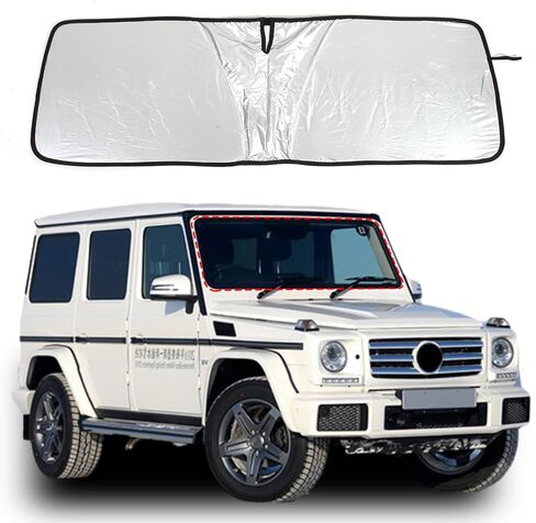 مظلة شمسية للزجاج الأمامي لسيارة Mercedes Benz G Class AMG Wagon Cross Country SUV W463 G350 G400 G500 G500 G55 G63 G65 G800 2004-2018 عاكس للأشعة فوق البنفسجية للنافذة الأمامية غطاء درع واقي من الشمس (نمط سلك الذاكرة) in Saudi Arabia