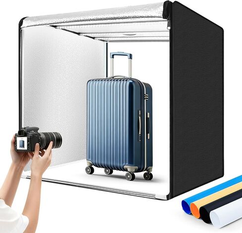 Portable Photo Studio Light Box,39x39 Inch 210 LED Large Photo Light Box with 3 Stepless Dimming Light Panels,4 Color Backdrops Photo Booth for Product Photography in Kuwait