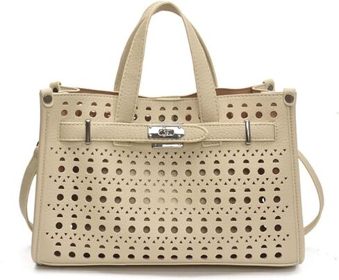 Perforated Leather Tote Bag, Stylish Hollow Out Handbag with Detachable Pouch, Summer Top - Handle Purse for Daily & Office in Kuwait
