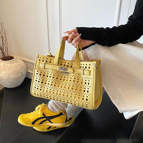 Perforated Leather Tote Bag, Stylish Hollow Out Handbag with Detachable Pouch, Summer Top - Handle Purse for Daily & Office in Saudi Arabia