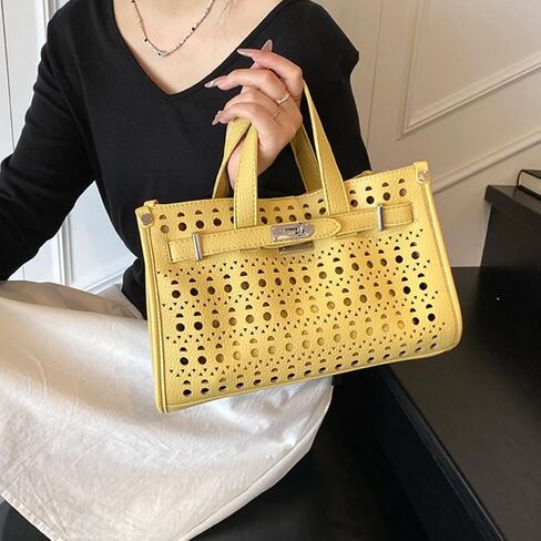 Perforated Leather Tote Bag, Stylish Hollow Out Handbag with Detachable Pouch, Summer Top - Handle Purse for Daily & Office in Saudi Arabia