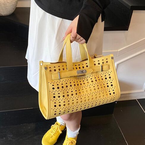 Perforated Leather Tote Bag, Stylish Hollow Out Handbag with Detachable Pouch, Summer Top - Handle Purse for Daily & Office in Saudi Arabia