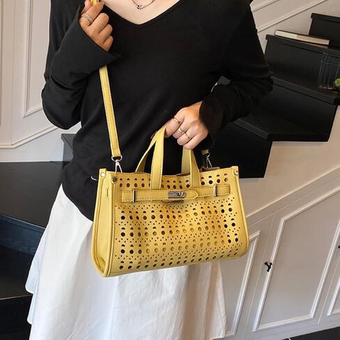 Perforated Leather Tote Bag, Stylish Hollow Out Handbag with Detachable Pouch, Summer Top - Handle Purse for Daily & Office in Saudi Arabia