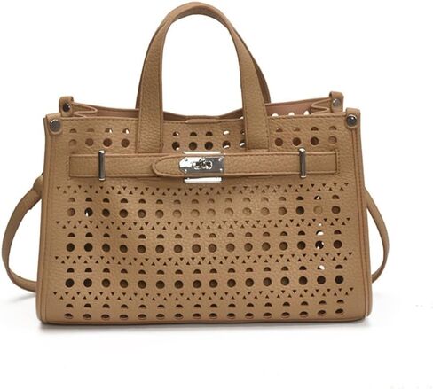 Perforated Leather Tote Bag, Stylish Hollow Out Handbag with Detachable Pouch, Summer Top - Handle Purse for Daily & Office in Saudi Arabia