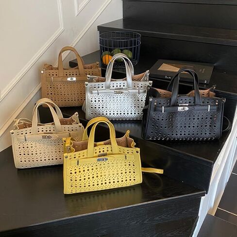 Perforated Leather Tote Bag, Stylish Hollow Out Handbag with Detachable Pouch, Summer Top - Handle Purse for Daily & Office in Saudi Arabia