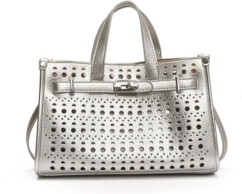 Perforated Leather Tote Bag, Stylish Hollow Out Handbag with Detachable Pouch, Summer Top - Handle Purse for Daily & Office in Saudi Arabia
